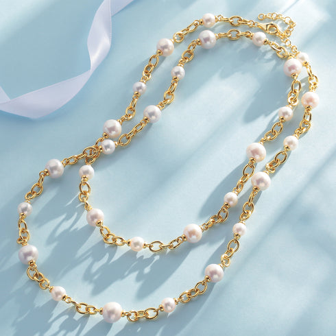 Freshwater Pearl Long Gold Chain Necklace